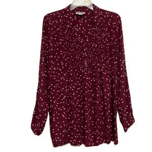 Motherhood Maternity,Long Skeeves,Tie Up In Back,Collared Top, Burgundy/White, L